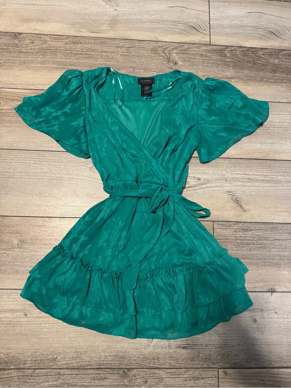 B. Smart Teal Wrap Mini Dress